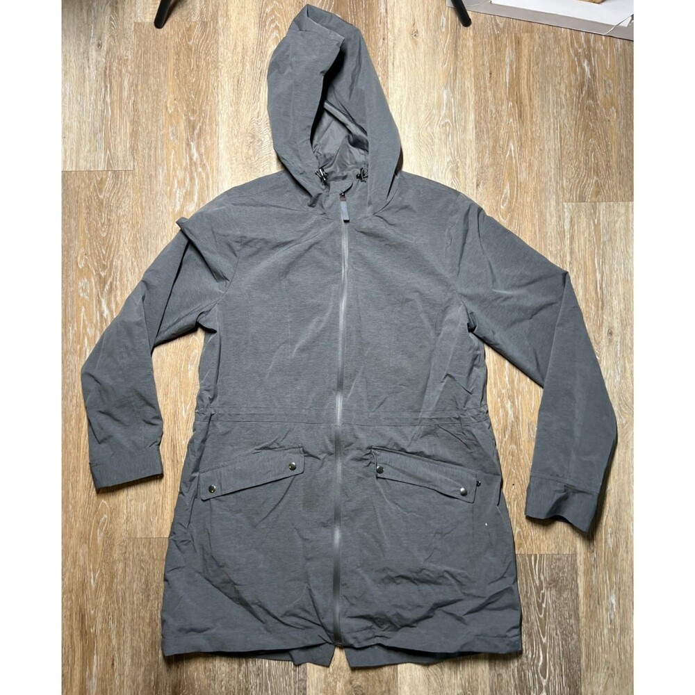 Tek Gear Woman's Adults Grey Long Hooded Zip Rain Coat Jacket Size Large
